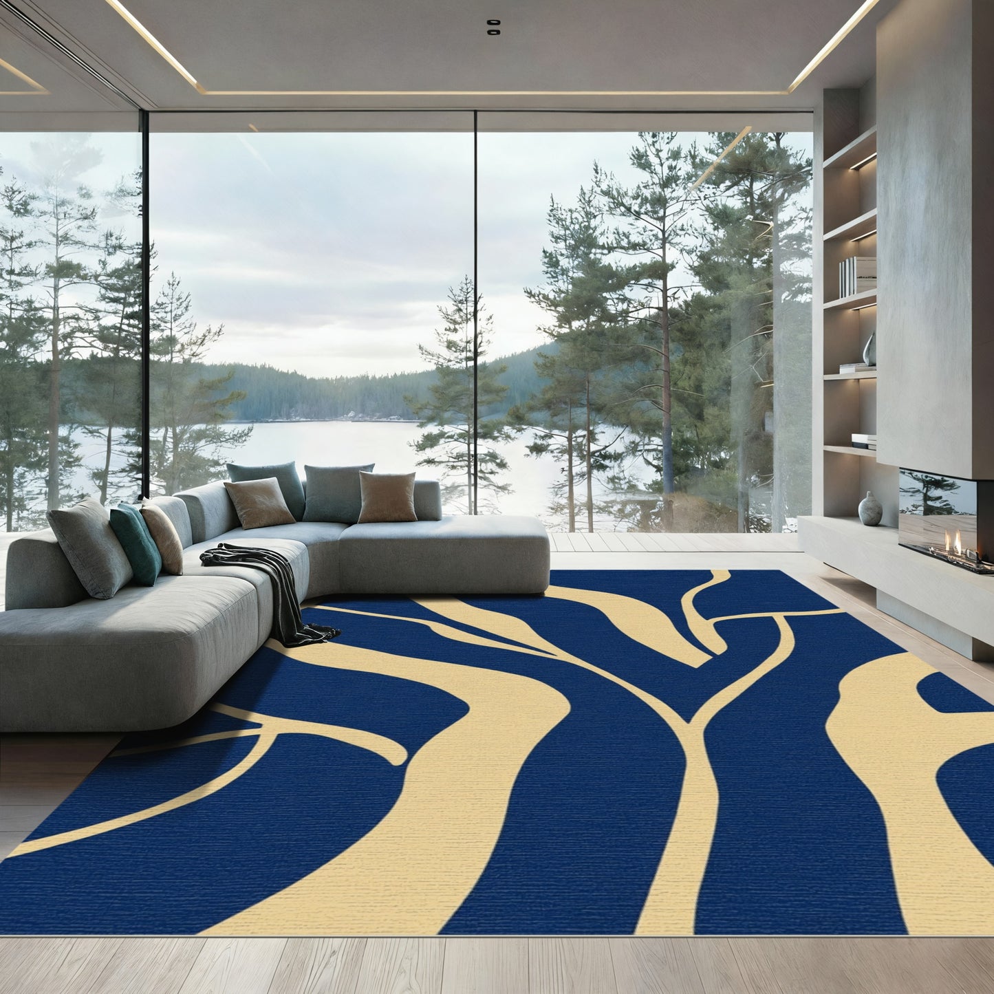 Navy Cream Organic Flow Rug