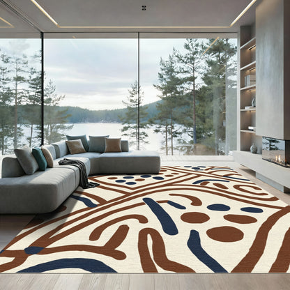 Brown Cream Abstract Organic Curvy Forms Rug