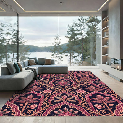 Deep Pink Floral Archway Garden Rug
