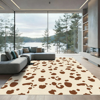 Brown Spots Cream Abstract Animal Print Rug