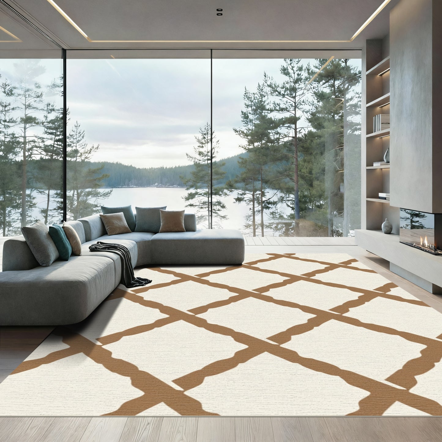 Brown Lattice Diamond Texture Rug