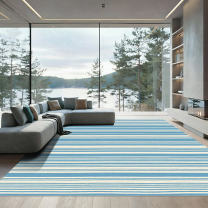 Soft Blue And Cream Stripe Rug