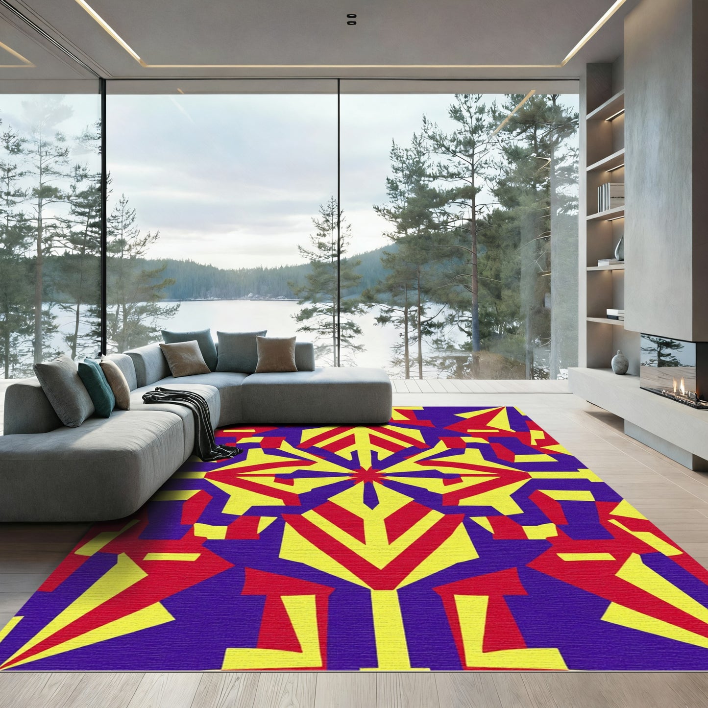 Bold Geometric Starburst Color Collage Rug