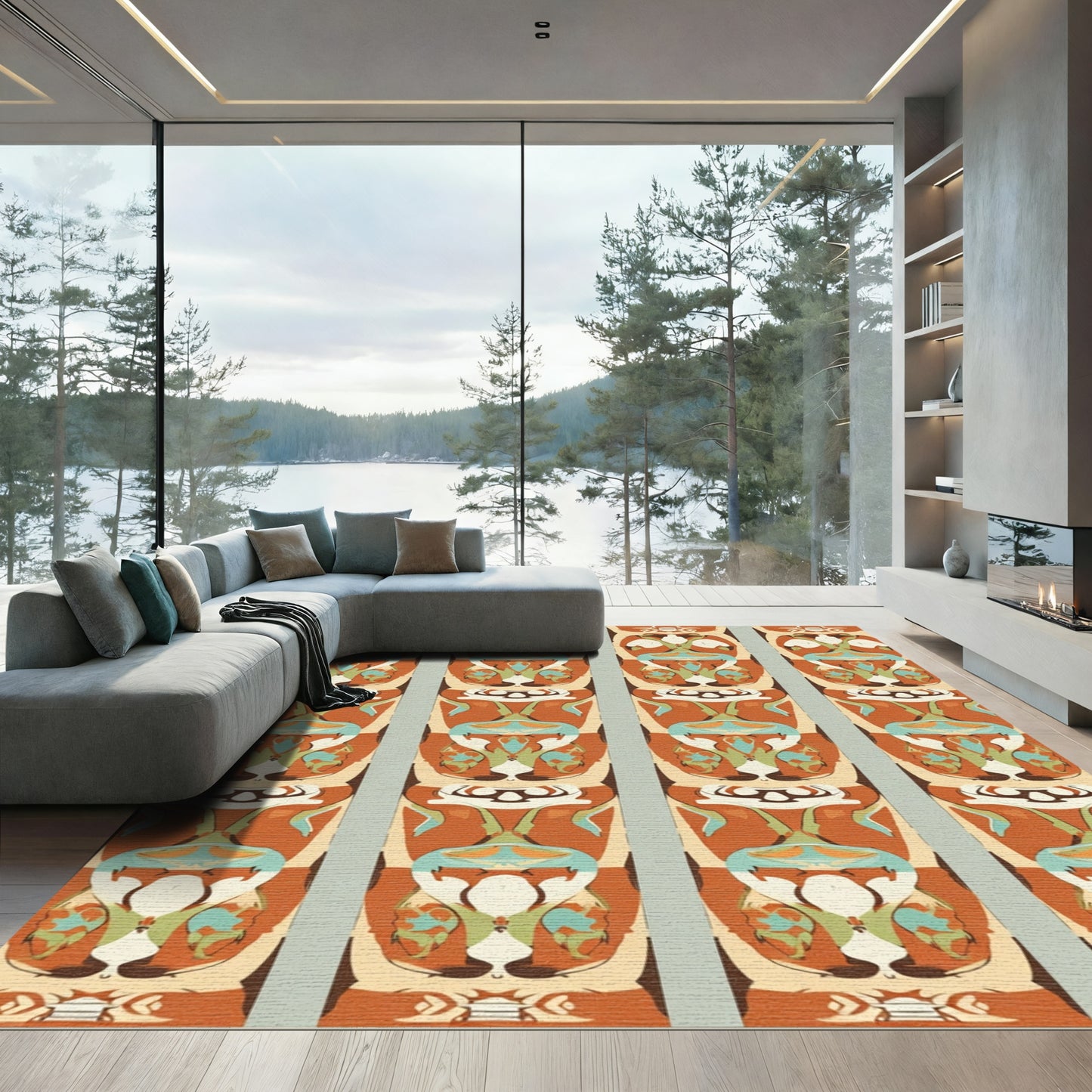 Terracotta Abstract Totem Columns Rug