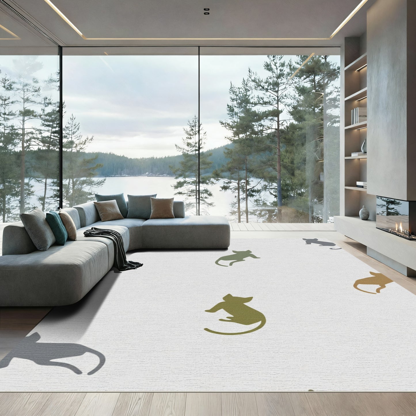 Whimsical Cat Silhouette Scatter Rug