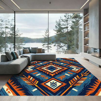Navajo Orange Blue Arrow Diamond Rug