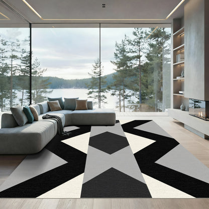 Graphic Black Gray Geometric Array Rug