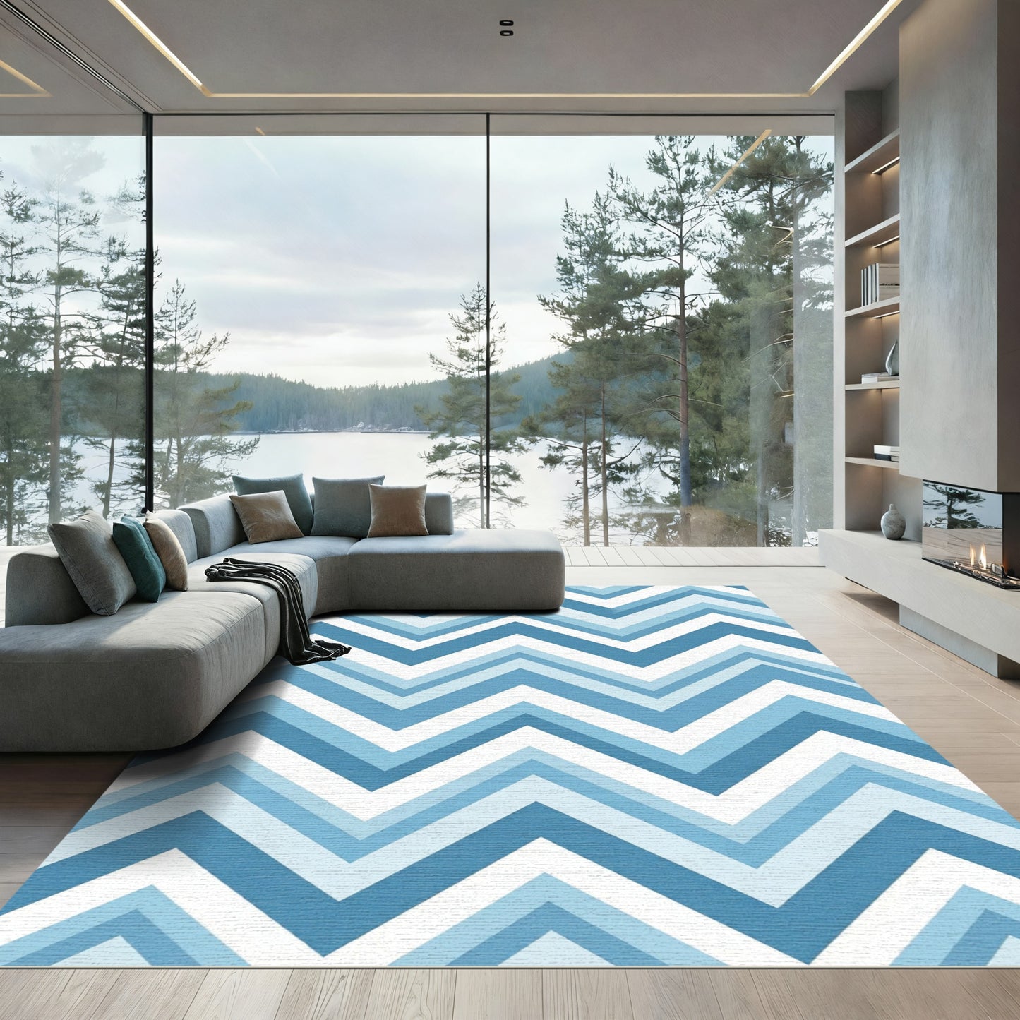 Blue Chevron Zigzag Geometric Area Rug