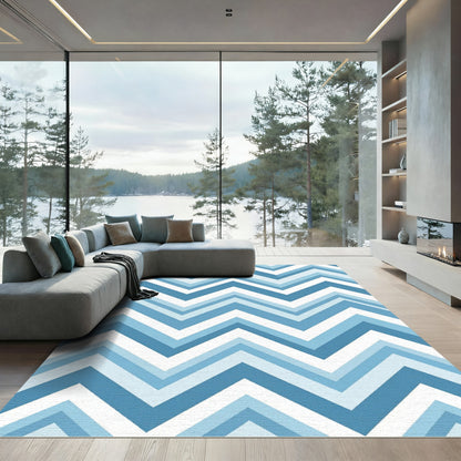 Blue Chevron Zigzag Geometric Area Rug