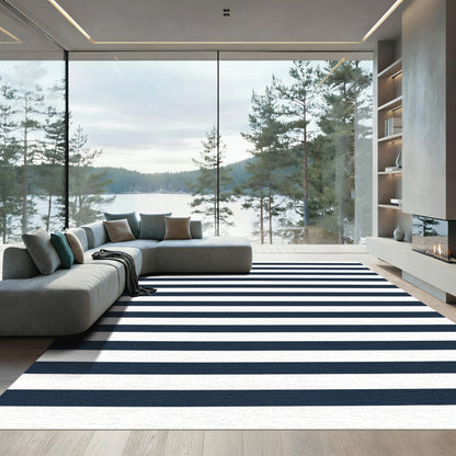 Classic Navy White Horizontal Stripes Rug