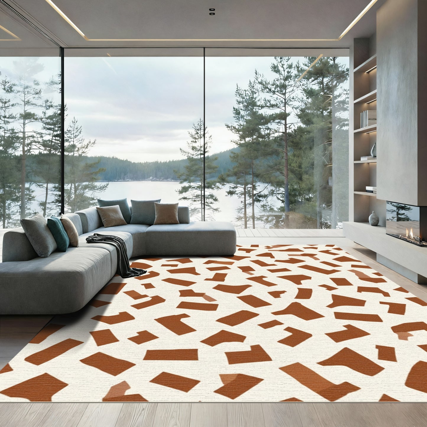 Brown Abstract Geometric Shapes Rug