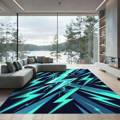 Electric Aqua Lightning Bolt Blast Rug
