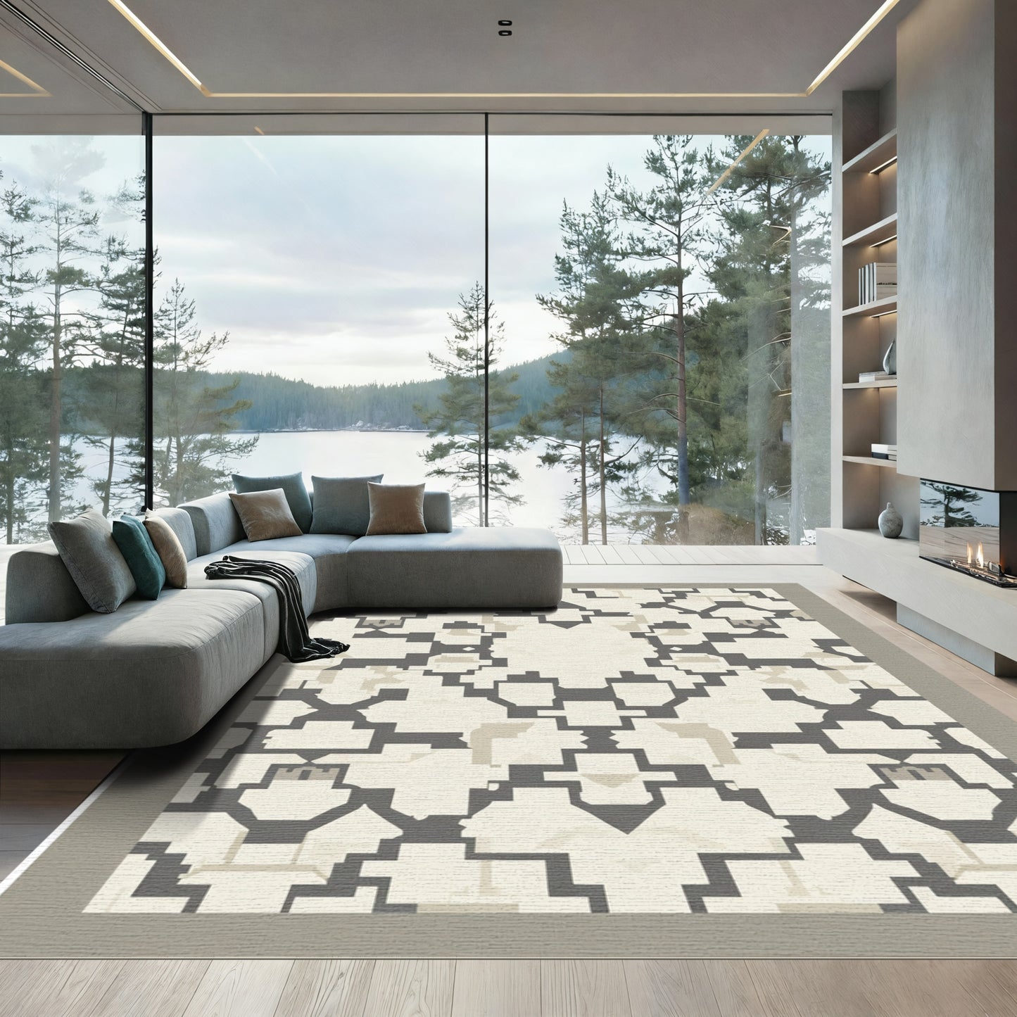 Neutral Geometric Arch Medallion Rug