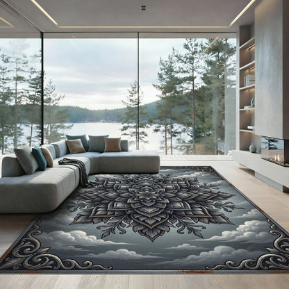 Ethereal Shadow Floral Mandala Medallion Rug