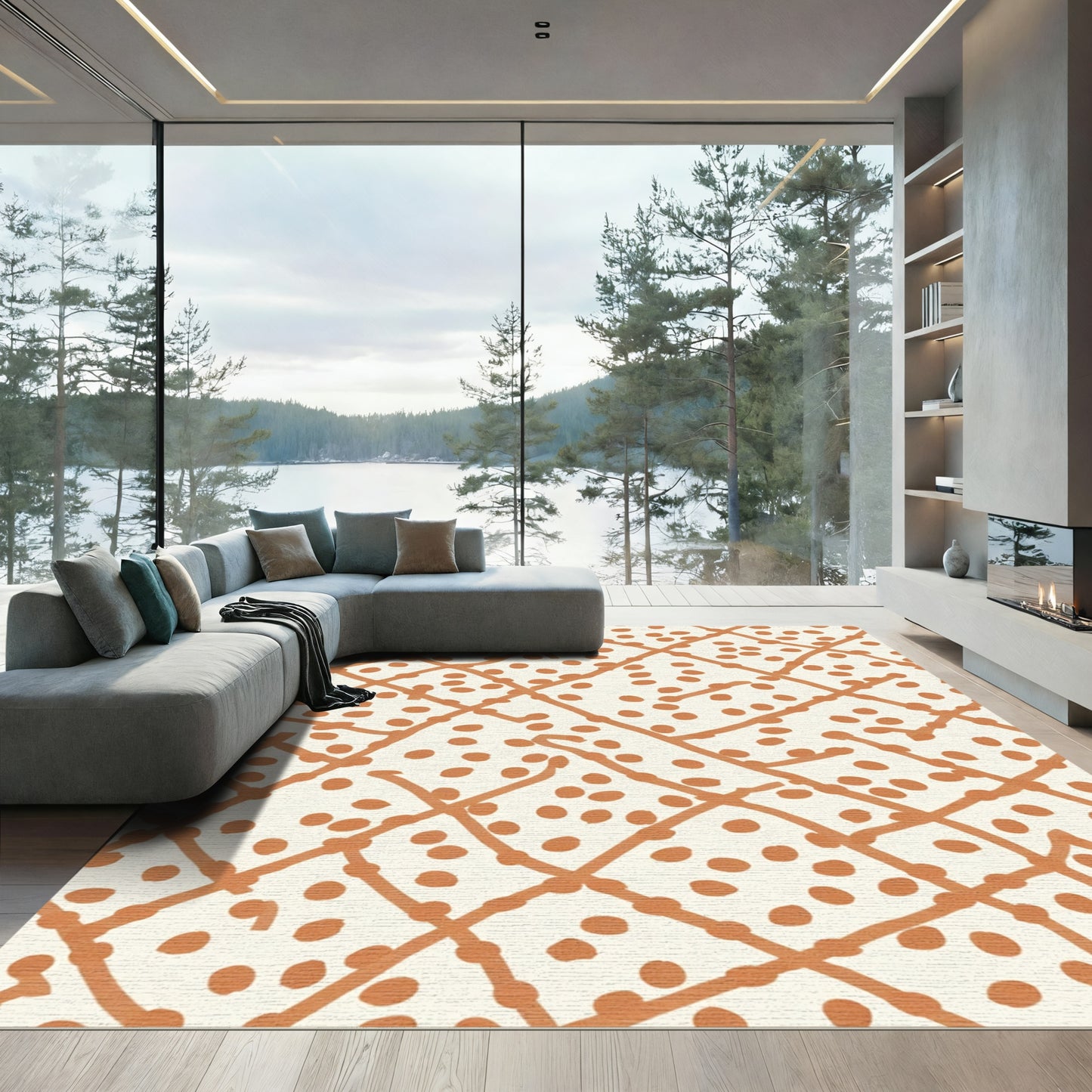 Terracotta Dot Net Overlay Rug