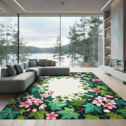 Pink Blossom Ivy Vine Frame Rug