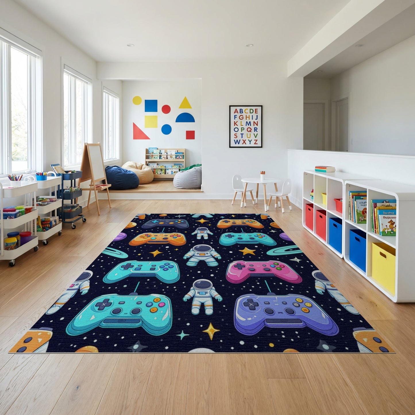 Whimsical Astronauts Game Controllers Cosmic Rug