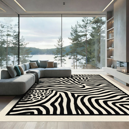 Dynamic Black White Zebra Curve Rug
