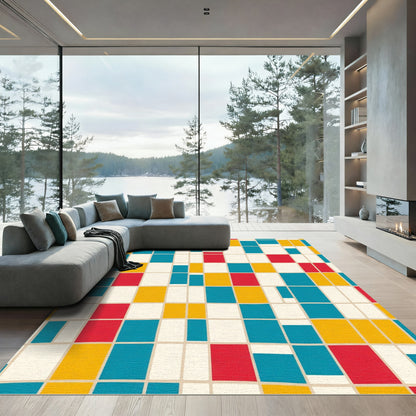 Primary Red Blue Yellow Grid Rug