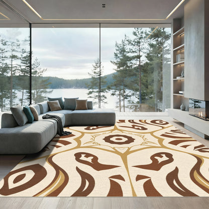 Brown Cream Abstract Starburst Rug