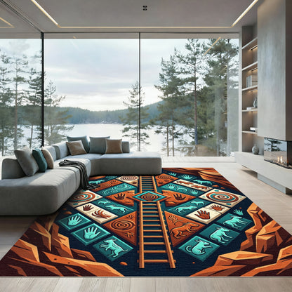 Earthen Geometric Ladder Spiral Tribal Area Rug