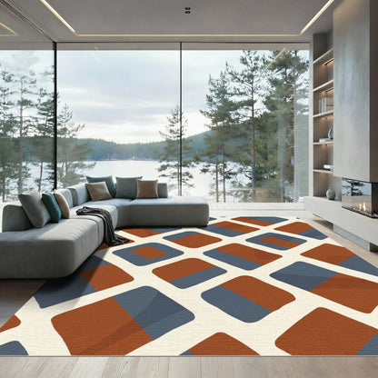 Terracotta Blue Diamond Grid Rug