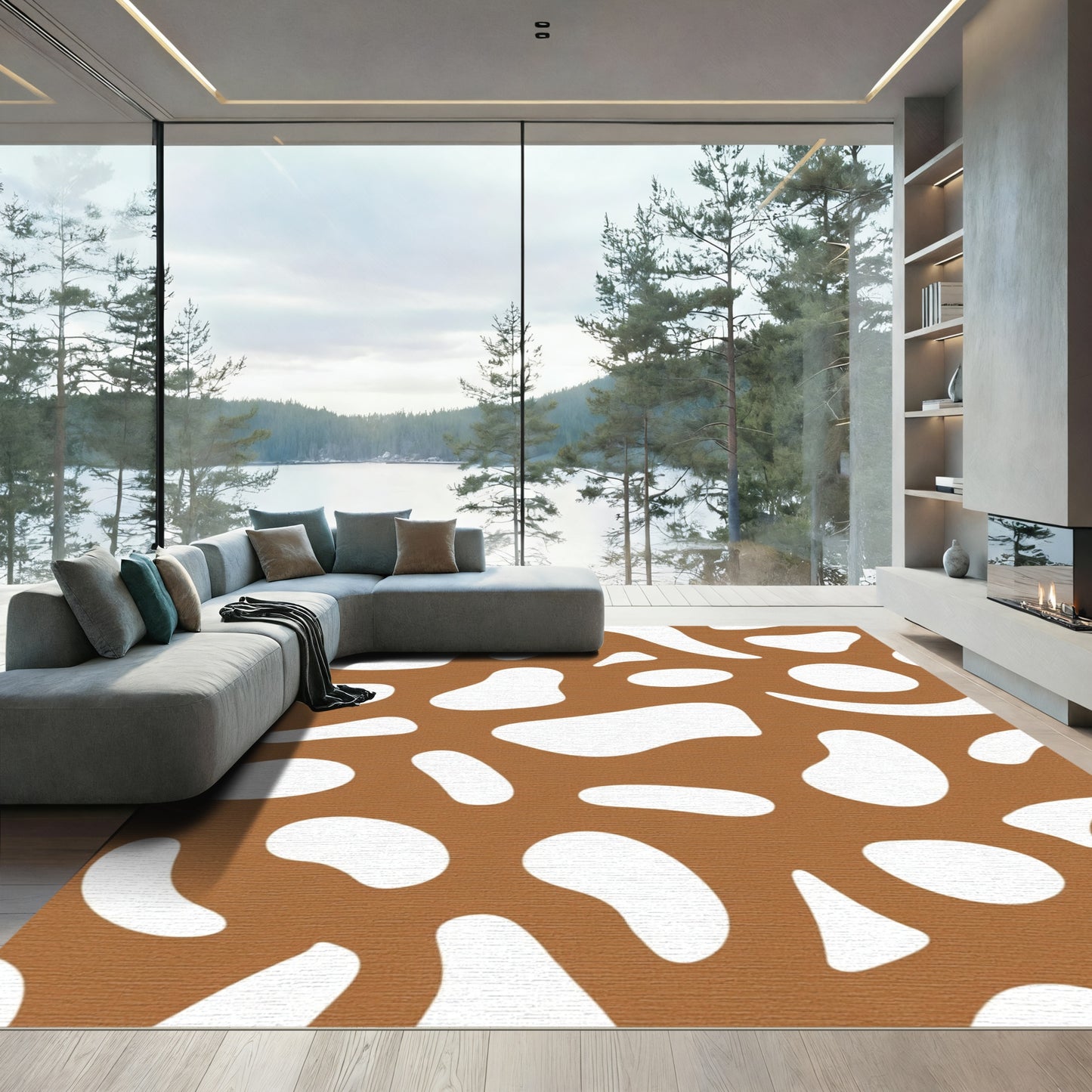 Modern Brown White Organic Blotch Rug