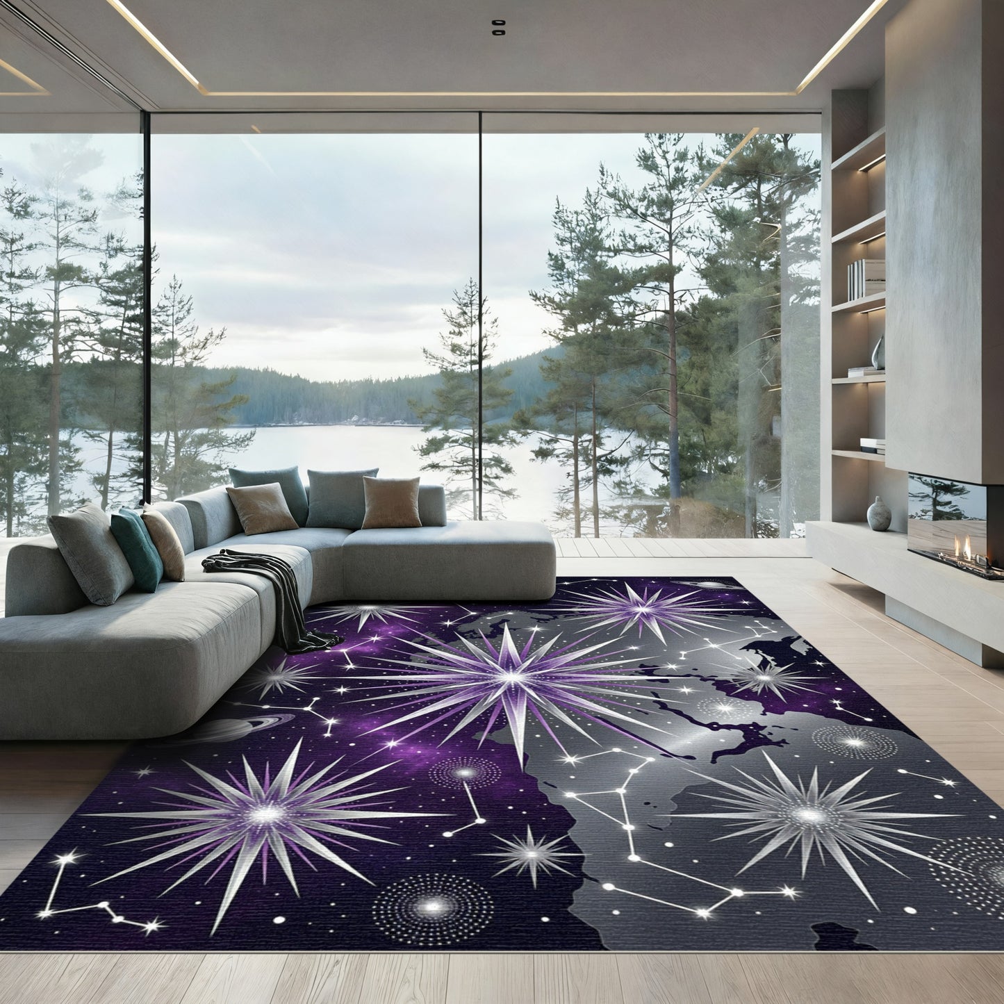 Cosmic Celestial Starry Galaxy Map Rug