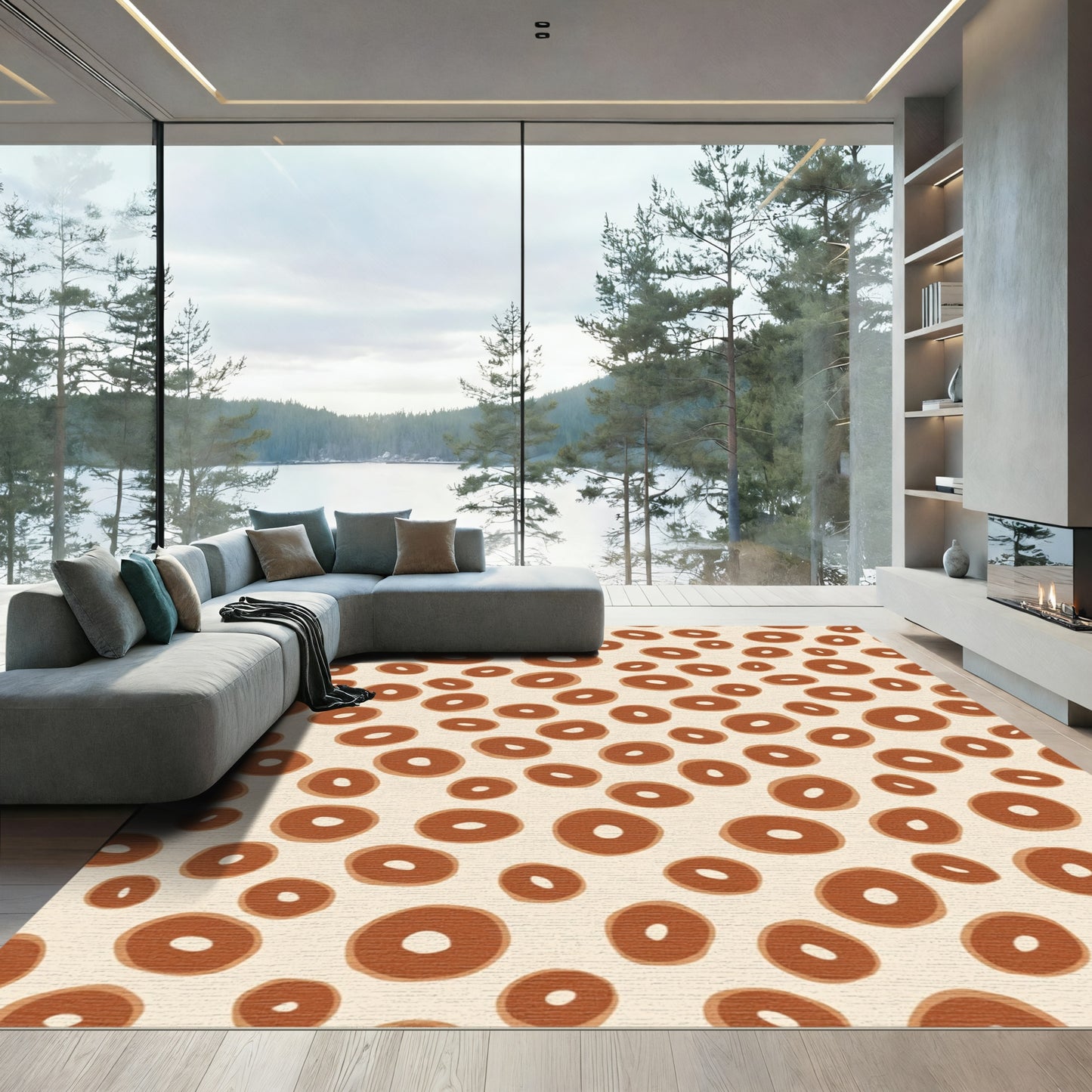 Terracotta Speckled Abstract Circle Rug