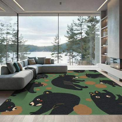 Playful Black Bears Green Woodland Scatter Rug