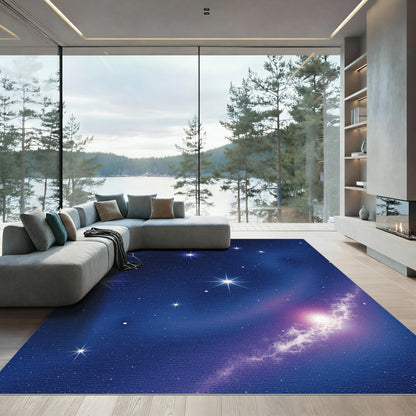 Cosmic Dark Blue Lightning Galaxy Rug