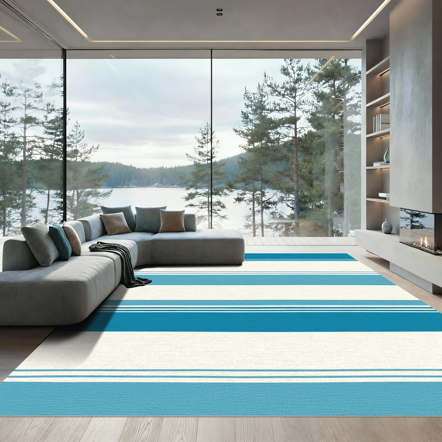 Coastal Blue Ivory Stripe Rug