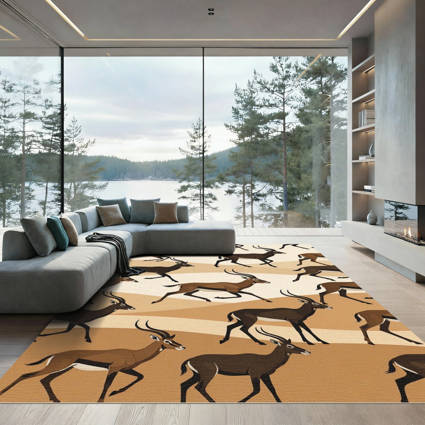 Running Gazelle Earthy Tone Animal Art Rug