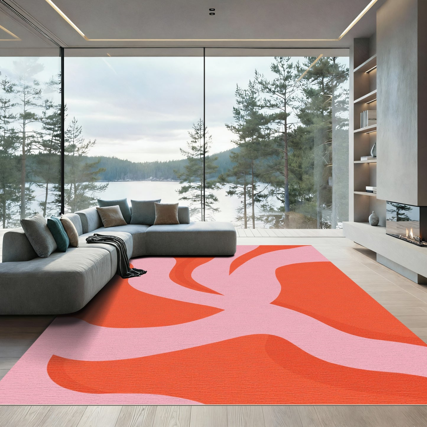 Orange Pink Swirl Flow Rug