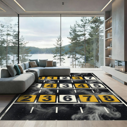 Industrial Numbered Grid Graphic Art Rug