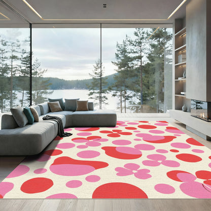 Retro Pink Red Floral Dot Rug