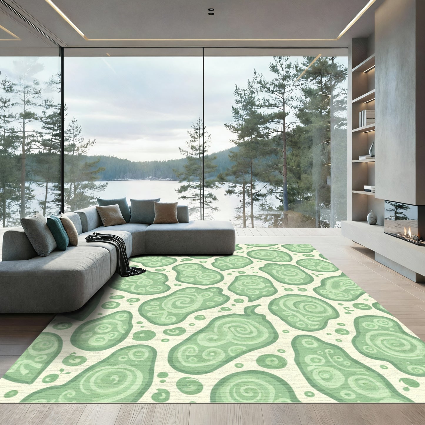 Sage Green Abstract Organic Swirl Rug