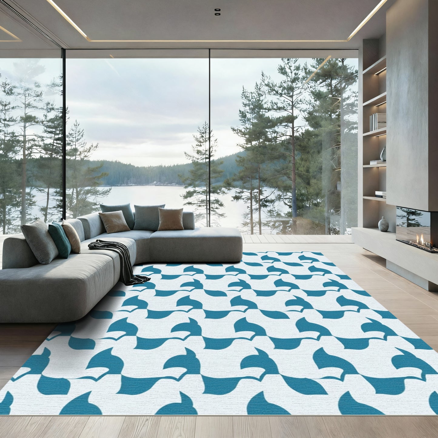 Teal Abstract Wave Harmony Rug