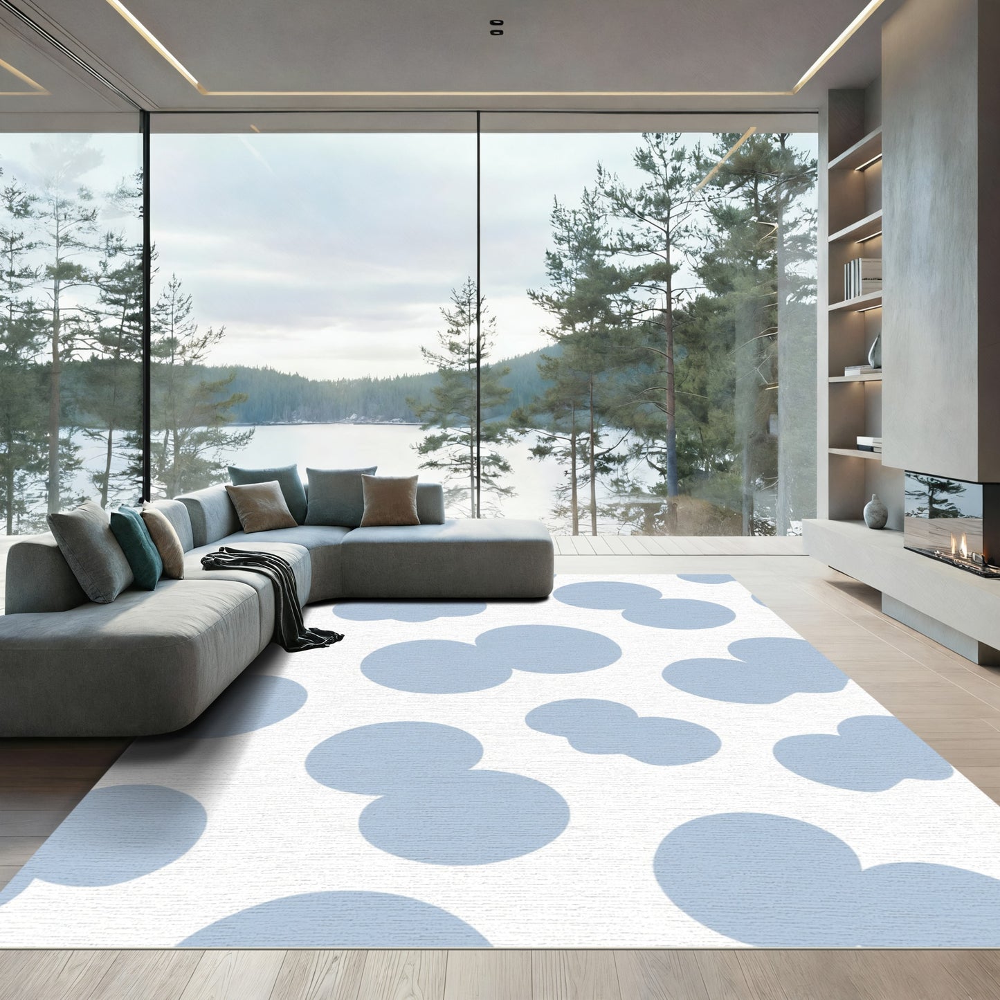 Pastel Blue Cloudscape Forms Rug