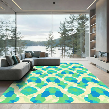 Aqua Teal Abstract Organic Waves Rug