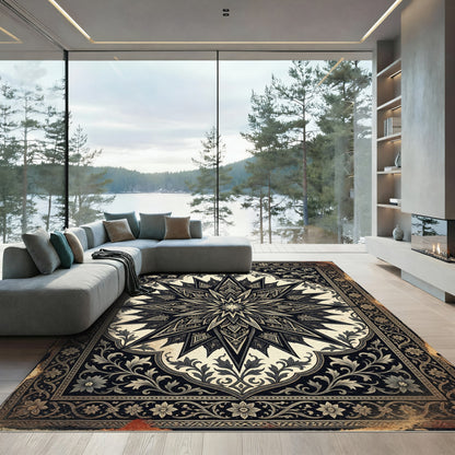 Monochromatic Gothic Starburst Ornate Medallion Rug