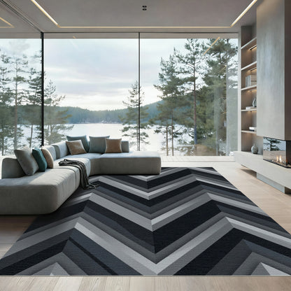 Modern Geometric Charcoal Chevron Rug