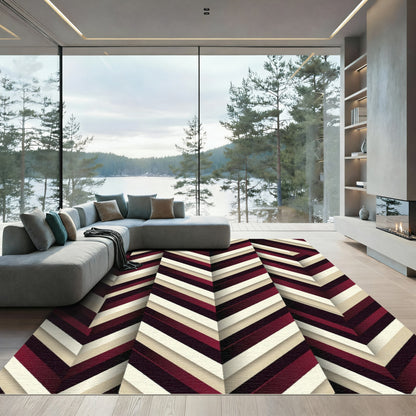 Maroon Ivory Chevron Gradient Rug
