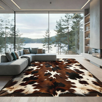 Tri-Color Spotted Cowhide Fur Tonal Rug