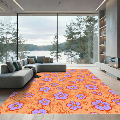 Orange Lavender Floral Garden Rug