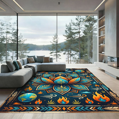 Celestial Eagle Lotus Earth Fire Wall Art Rug