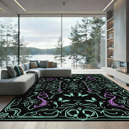 Mint Purple Art Nouveau Dragon Arrangement Rug