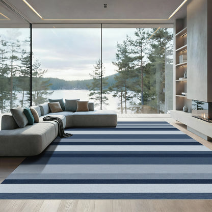 Cool Blue Horizontal Stripe Gradient Rug
