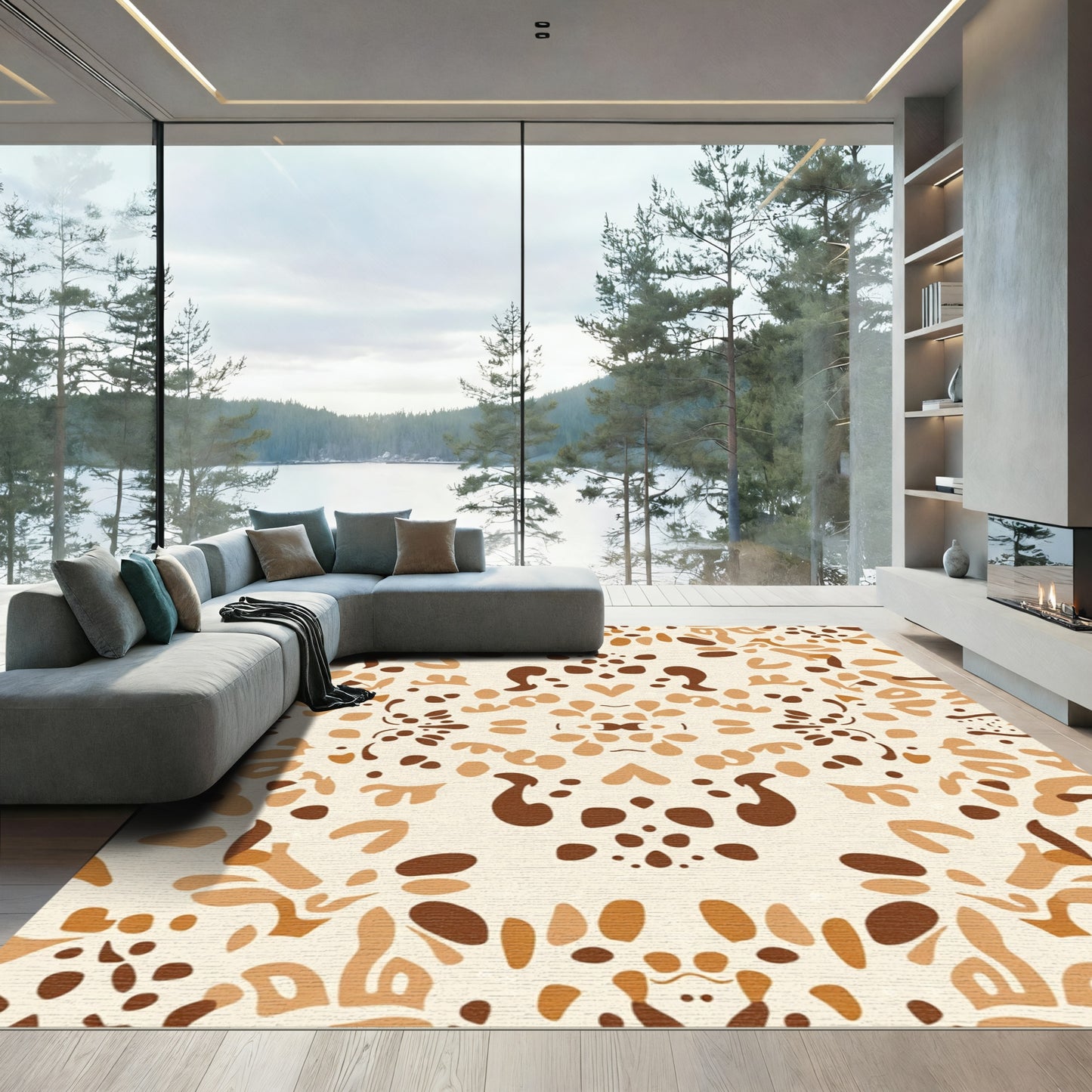 Neutral Brown Organic Paisley Collage Rug
