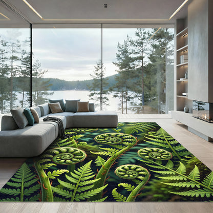Lush Emerald Fiddlehead Fern Swirl Rug